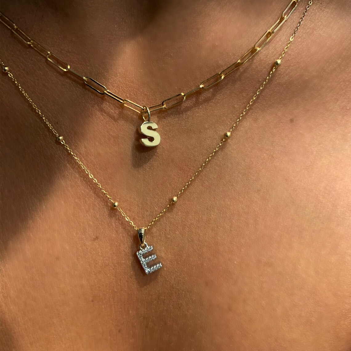 Solid Gold Initial Necklace on Paperclip Chain 9ct Gold Etsy