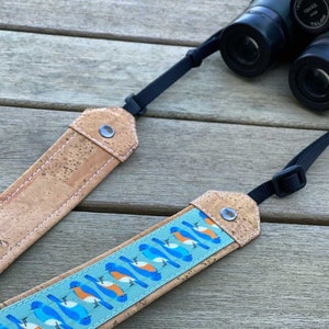 Blue Bird Optics Strap | Eco-friendly | cork and linen canvas | Adjustable Binoculars, Camera