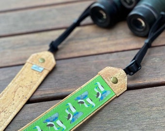 Blue-footed Booby Optics Strap | Eco-friendly | cork and linen canvas | Adjustable Binoculars, Camera