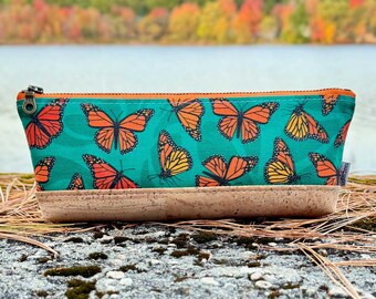Monarch Butterfly Zipper Pouch | Eco-friendly | Handmade Pencil Case