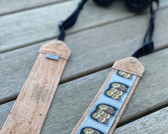 Burrowing Owl Optics Strap | Eco-friendly | cork and linen canvas | Adjustable Binoculars, Camera