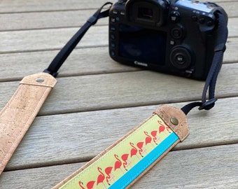 Flamingo Optics Strap | Camera or Binocular Strap | Eco-friendly | cork and linen canvas | Adjustable