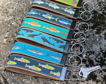 Sea Life Keychains | Right Whale, White Shark, Octopus, Rainbow Trout, Striped Bass, Cod, Tuna | Fishing Marine Biology | Eco-friendly