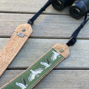 Short-eared Owl Optics Strap | Camera or Binocular Strap | Eco-friendly | cork and linen canvas | Adjustable