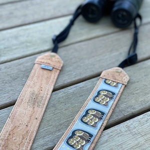 Burrowing Owl Optics Strap | Eco-friendly | cork and linen canvas | Adjustable Binoculars, Camera