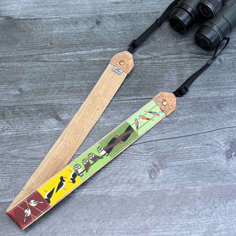 Dragonne pour jumelles/appareil photo Patchwork Birds | Respectueux de l'environnement | Observation des oiseaux, oiseaux de rivage, hiboux, oiseaux chanteurs image 13