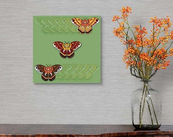 Cecropia Moth Wall Art 12" x 12" Canvas | Wildlife Graphic Art | Handcrafted in US | Nature Home Decor