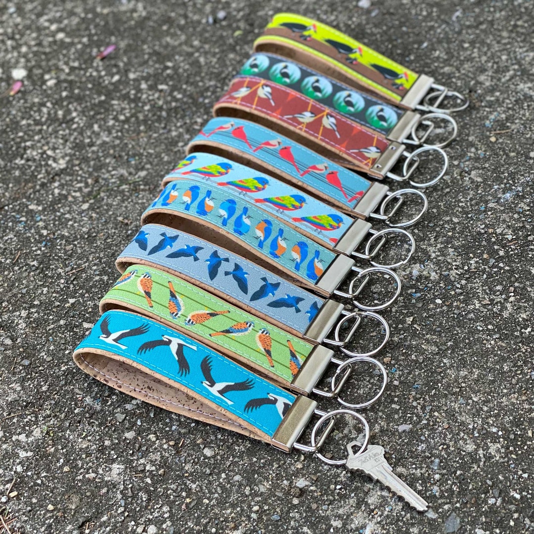 Birder Cork Keychains Kestrel, Osprey, Cardinal, Chickadee, Painted