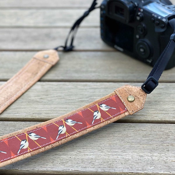 Chickadee Optics Strap | Eco-friendly | cork and linen canvas | Adjustable Binoculars, Camera