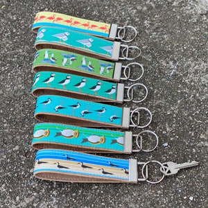 Shorebirds & Water Birds Cork Keychains | Black-necked Stilt, Skimmer, Blue-footed Booby, Flamingo, Piping Plover, Puffin, Saltmarsh Sparrow