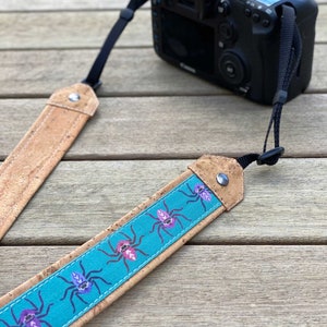 Jumping Spider Optics Strap | Eco-friendly | cork and linen canvas | Adjustable Binoculars, Camera