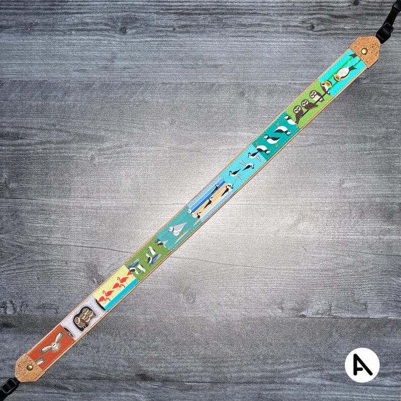 Dragonne pour jumelles/appareil photo Patchwork Birds | Respectueux de l'environnement | Observation des oiseaux, oiseaux de rivage, hiboux, oiseaux chanteurs Strap A