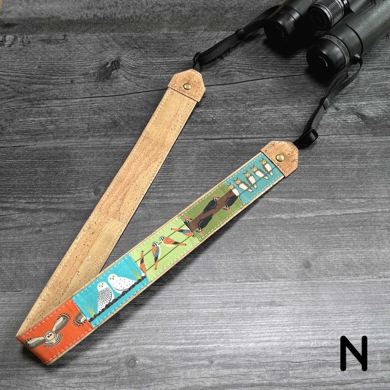 Dragonne pour jumelles/appareil photo Patchwork Birds | Respectueux de l'environnement | Observation des oiseaux, oiseaux de rivage, hiboux, oiseaux chanteurs image 17