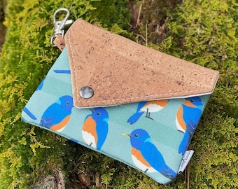 Blue Bird Snap Wallet | Eco-friendly Keychain Pouch | Bird Gift