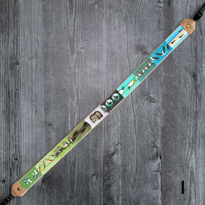 Dragonne pour jumelles/appareil photo Patchwork Birds | Respectueux de l'environnement | Observation des oiseaux, oiseaux de rivage, hiboux, oiseaux chanteurs Strap I