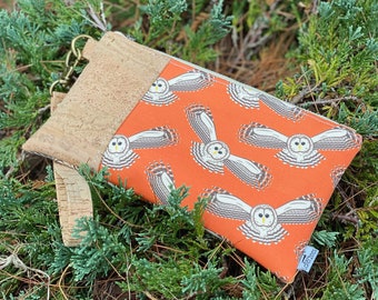 Barred Owl Wristlet | Cork, Linen, Hemp | eco-friendly gift for birder | zipper pouch