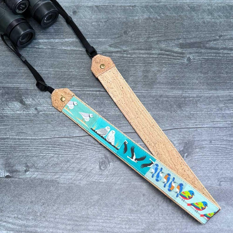 Dragonne pour jumelles/appareil photo Patchwork Birds | Respectueux de l'environnement | Observation des oiseaux, oiseaux de rivage, hiboux, oiseaux chanteurs image 12