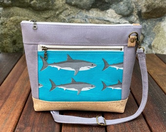 Great White Shark Crossbody Bag | Handmade and eco-friendly | Hemp, Cork, Linen, Organic cotton