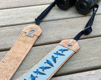Tree Swallow Optics Strap | Eco-friendly | cork and linen canvas | Adjustable Binoculars, Camera
