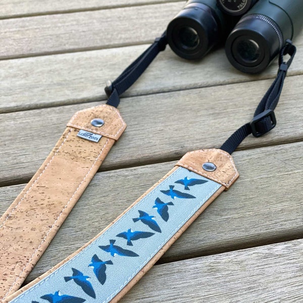 Tree Swallow Optics Strap | Eco-friendly | cork and linen canvas | Adjustable Binoculars, Camera