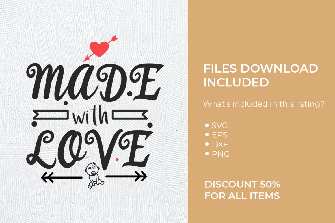 Made With Love Svg / Love Vector File / Valentine&rsquo;s Day / | Etsy