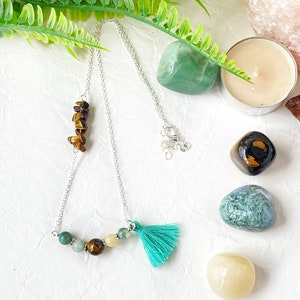 abundance Intention gemstones necklace; green crystals and 925 silver choker for meditation; healing crystals choker for money; yoga gifts