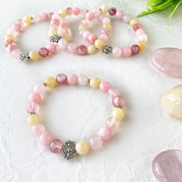 pastel colors gemstones elastic bracelet; pink sweet crystals bangle for meditation; chakra healing crystals bracelet; yoga gifts for her