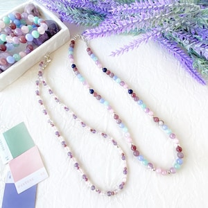 violet provence colors crystal chocker; pink and purple fine crystals choker for meditation; chakra healing crystals necklace; yoga gifts