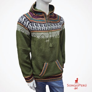 Green sweater, Hooded sweater, Winter sweater, Peruvian sweater