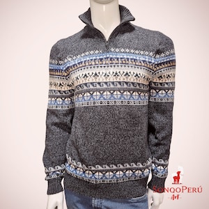 Dark gray alpaca sweater, Peruvian sweater, men&#39;s sweater