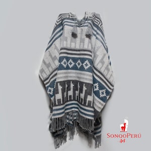Poncho de lana de alpaca: Diseño geométrico andino, unisex