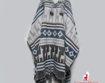 Alpaca Wool Poncho: Geometric Andean Design, Unisex