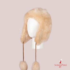 Handmade Baby Alpaca Fur Hat: Beige Winter Trapper Hat