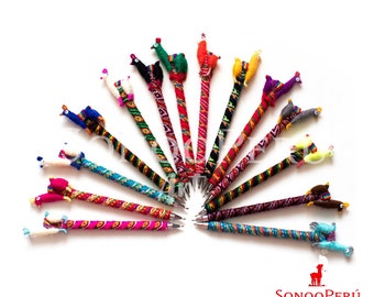 Peruvian Ballpoint pens, Set of Ballpoint pens, Alpaca Ballpoint pens, Wool Ballpoint pens with Llama figure, Alpaca Ballpoint pens handmade