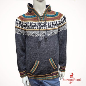 Dark gray sweater, Hooded sweater, Winter sweater, Peruvian sweater