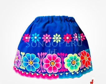 Handmade Peruvian Skirt: Embroidered Cotton Costume, Girls Size 2-10