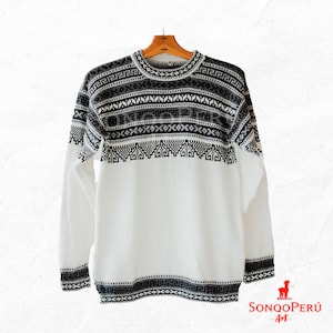 Vintage 90s Alpaca Wool, Neutral Knit Sweater, Aztec Pattern