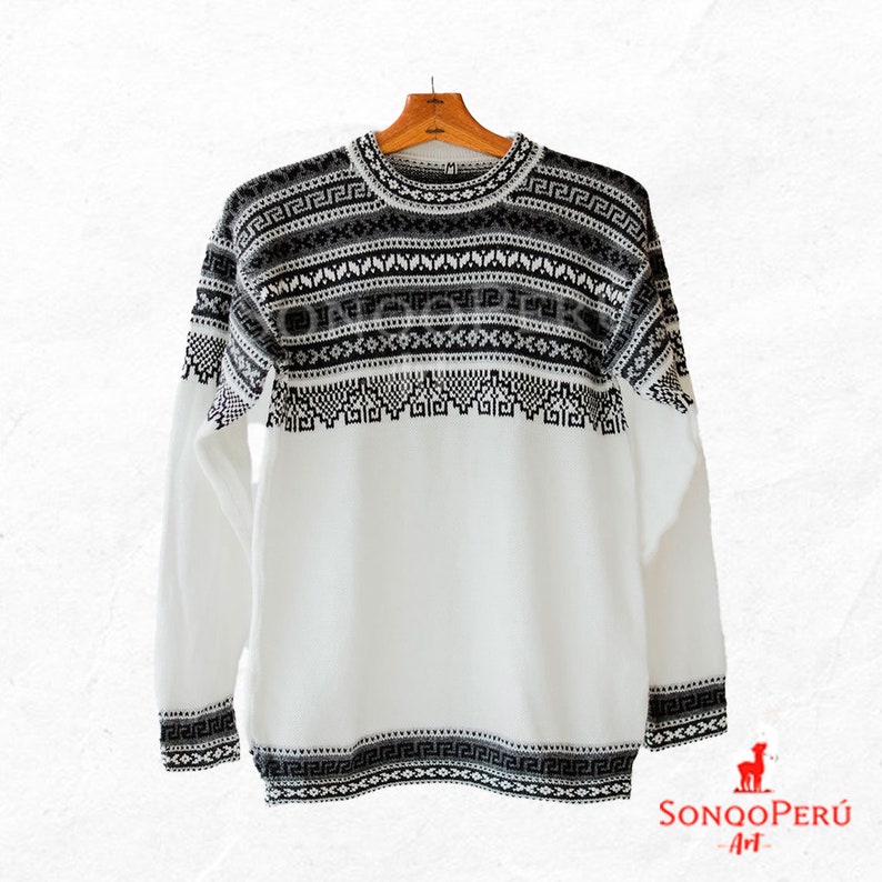 Suéter de Alpaca Blanco, Suéter de Alpaca para Hombre, Suéter Boho, Lana de Alpaca Genuina, Suéter, Suéter de Lana de Alpaca, Peruano, Knitsweater Blanco