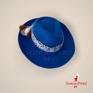 Andean UNISEX hat, peruvian cowboy hat, alpaca hat band, Fedora hat, alpaca wool hat, alpaca felted hat, Inka- Q&#39;ero woven band hat