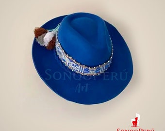 Chapeau UNISEX andin, chapeau de cowboy péruvien, bandeau de chapeau d'alpaga, chapeau Fedora, chapeau en laine d'alpaga, chapeau feutré d'alpaga, chapeau de bande tissé Inka- Q'ero