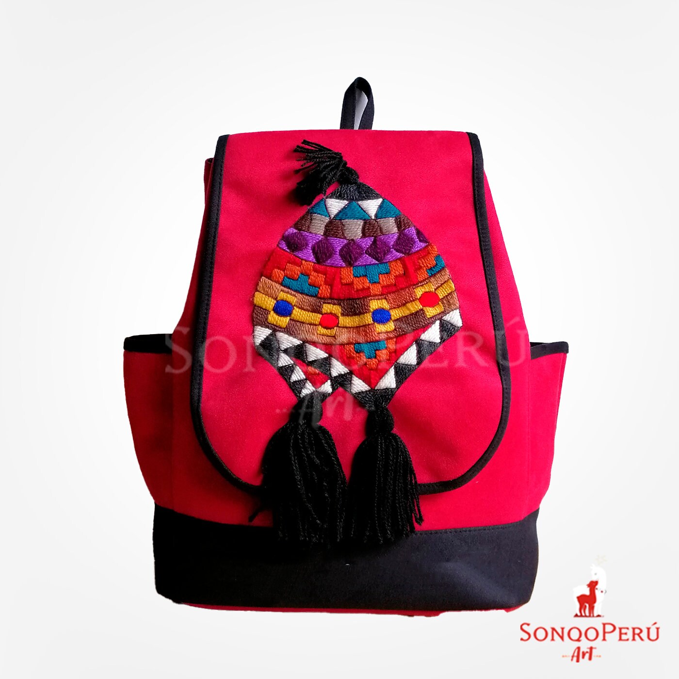 Andean Embroidered Suede Backpack: Peruvian Artisan Design 