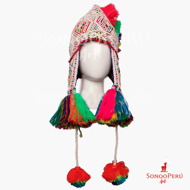 Peruvian Shaman Q\'ero Chullo Hat Wool Blend Beads NWOT Peruvian Shaman Q main image 4