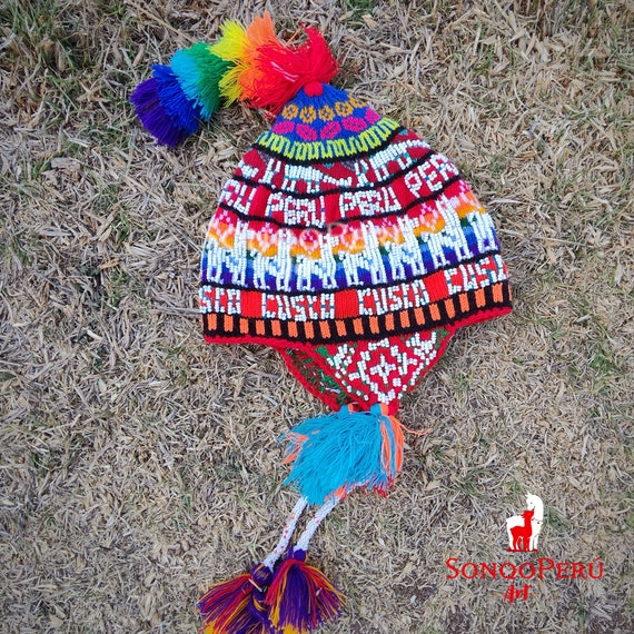 Handmade Beaded Peruvian Chullo: Colorful Winter Hat - Etsy display picture 2
