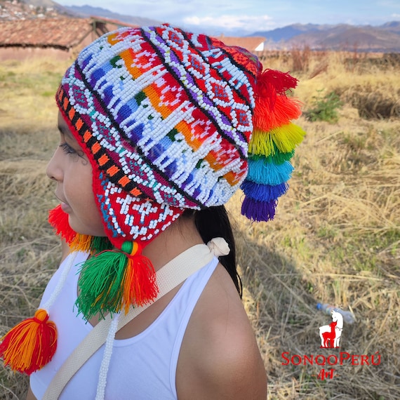 Handmade Beaded Peruvian Chullo: Colorful Winter Hat - Etsy display picture 2