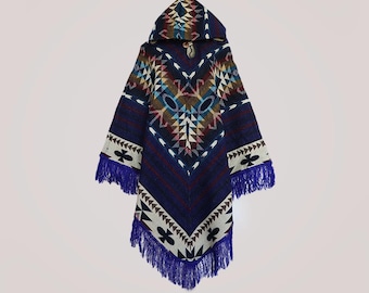 Handmade Alpaca Poncho: Native Geometric Design