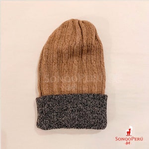 Camel and Grey Reversible Adult Beanie, Alpaca wool winter hat Camel and Grey, Beanie hat made of baby alpaca wool, Alpaca Beanie