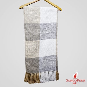 Handmade luxury alpaca blanket. 52&quot;x 63&quot;. Hypoallergenic. Steel-colored alpaca wool blanket for indoors, soft Peruvian alpaca wool blankets.