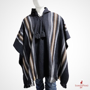Black tribal-style alpaca poncho, Unisex Alpaca Poncho, Unisex Poncho,American tribal-style poncho,Ecuadorian poncho,alpaca wool poncho