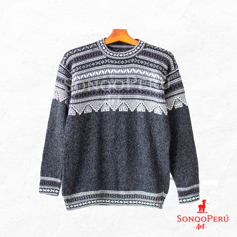 Suéter de Alpaca Blanco, Suéter de Alpaca para Hombre, Suéter Boho, Lana de Alpaca Genuina, Suéter, Suéter de Lana de Alpaca, Peruano, Knitsweater Gris