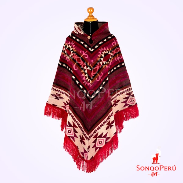 Alpaca poncho, Unisex alpaca poncho. V Shaped style. Ecuadorian poncho. Pink wool poncho. Native alpaca poncho Poncho. Beautiful poncho
